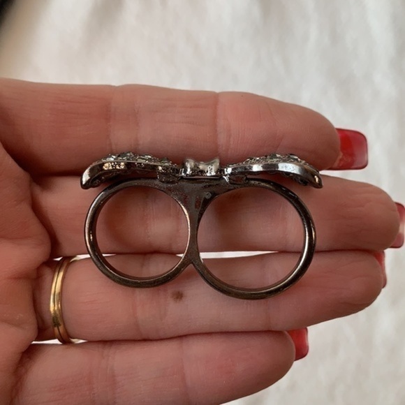 💐5/25 double ring large size bow gothic rhinestone steam punk - Picture 4 of 8